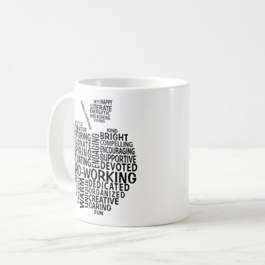 Mug Appréciation de l'enseignant noir Typographie Appl (Devant gauche)