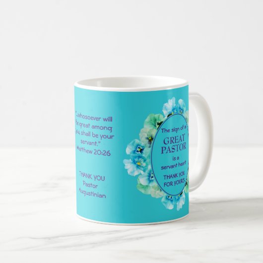 Mug Appréciation du pasteur floral bleu (Devant droit)