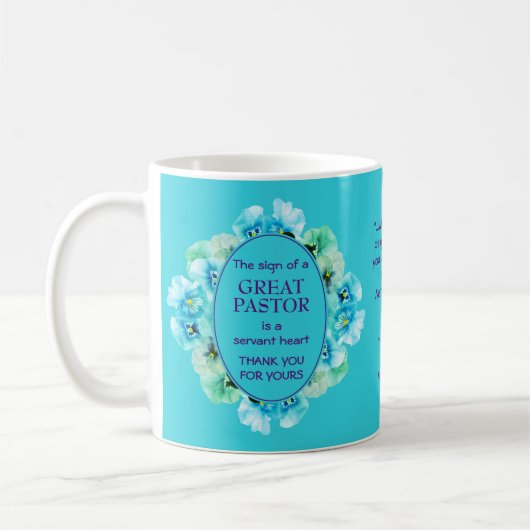 Mug Appréciation du pasteur floral bleu (Gauche)