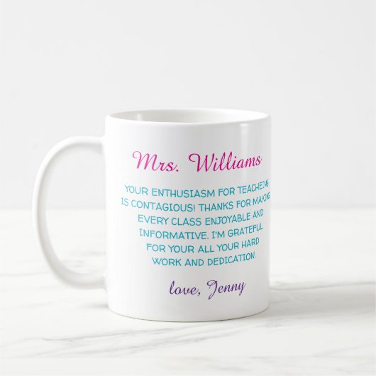 Mug appréciation du professeur merci moderne coloré (Gauche)