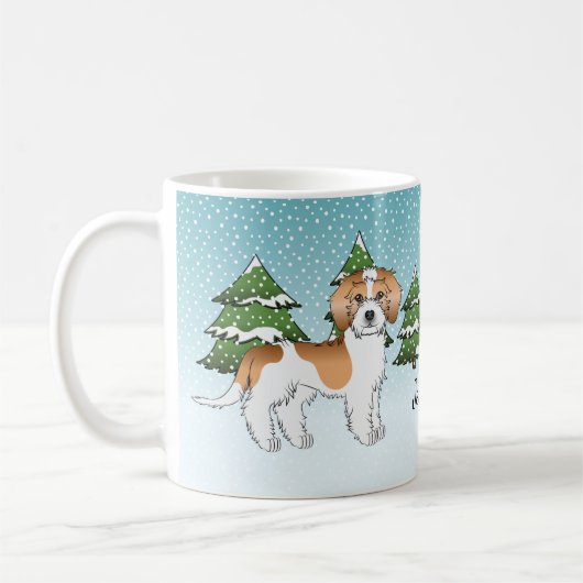 Mug Apricot et blanc Mini Goldendoodle Forêt d'hiver (Gauche)