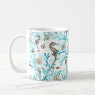 Mug Aqua Beige Seahorse Ocean Vie marine