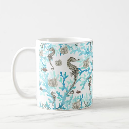 Mug Aqua Beige Seahorse Ocean Vie marine (Gauche)