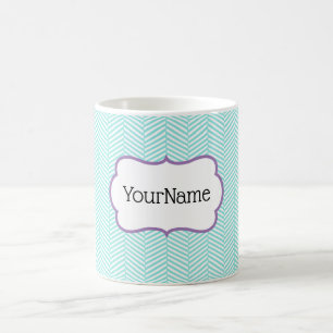 Mug Aqua Blue et Lavender Purple Chevron Nom