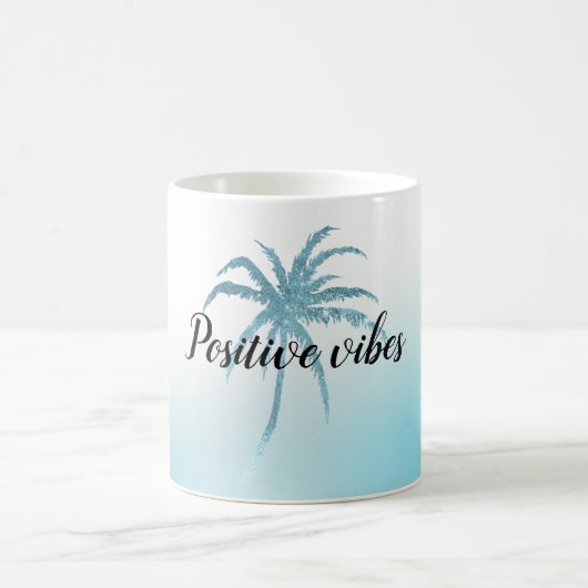 Mug Aqua Blue Glitzy Sparkle Tropical Palm Tree (Centre)