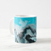 Mug Aqua Blue Grey et Black Waves Art moderne Abstrait (Devant gauche)