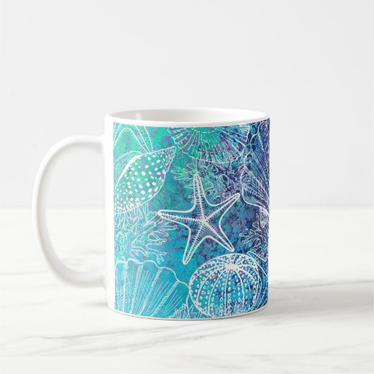 Mug Aqua Blue Ocean Vie marine Coquillages (Gauche)