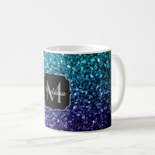 Mug Aqua blue Ombre fausse parties scintillant scintil