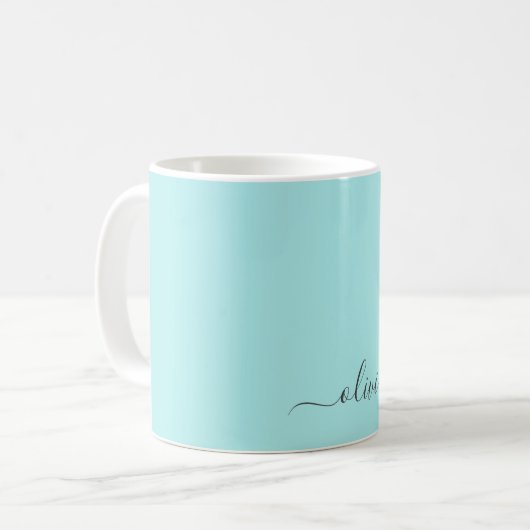 Mug Aqua Blue Turquoise Girl Script Monogramme Nom Mod (Devant gauche)