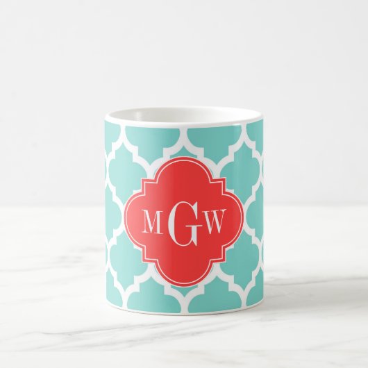 Mug Aqua Marocain #5 Corail Rouge 3 Initiale Monogramm (Centre)