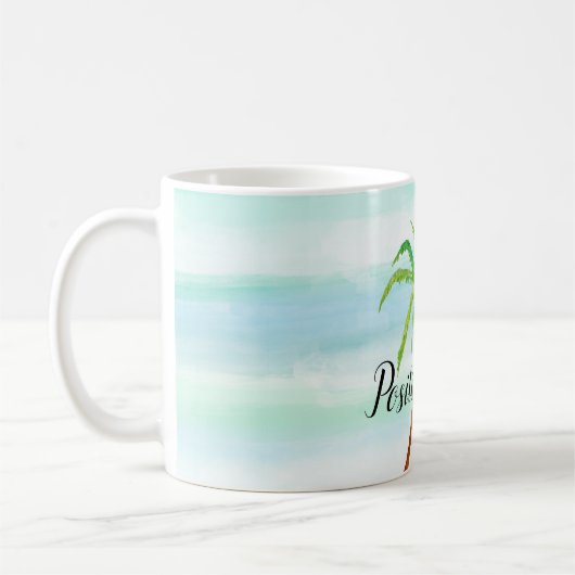 Mug Aqua Mint Bleu Blancs Tropical Palm Tree (Gauche)