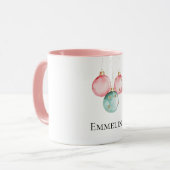 Mug Aqua Mint Pink Gold Dots Ornements de Noël Nom (Devant gauche)