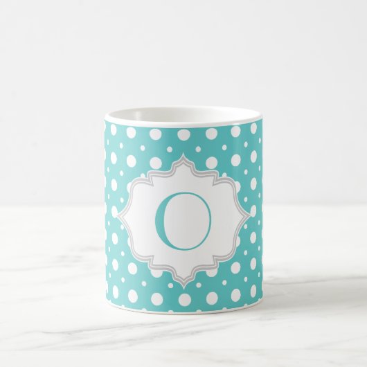 Mug Aqua moderne, pois blanc motif monogramme (Centre)