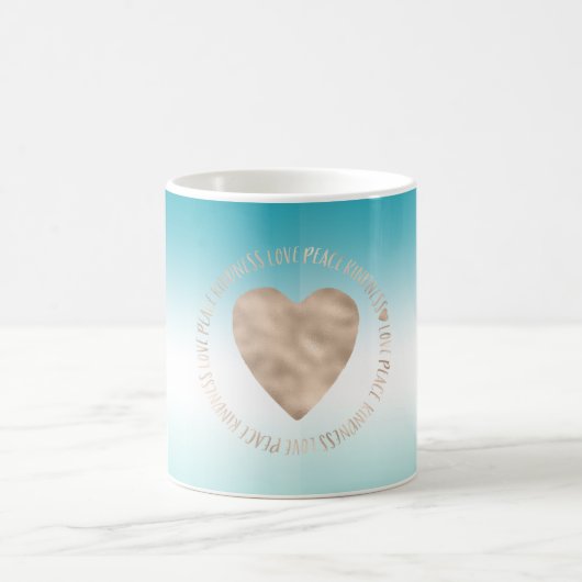 Mug Aqua Ombre Gold Love Peace Kindness Heart (Centre)