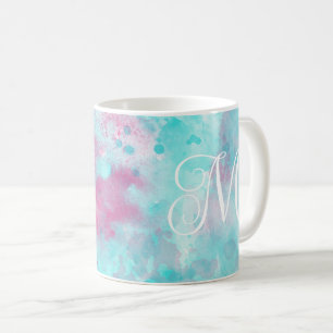 Mug Aqua Rose Aquarelle Laver et Musique Monogramme