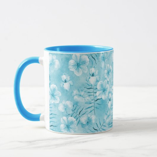Mug Aqua tropical Orchidées blanches Hibiscus Floral (Gauche)