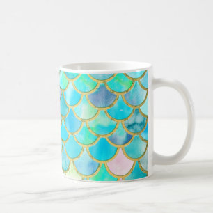 Mug Aqua Turquoise bleu aquarelle Mermaid Scales Motif