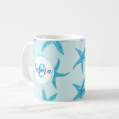 Mug Aqua-turquoise bleu étoile de mer aquarelle-monogr (Devant gauche)