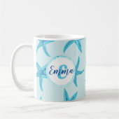 Mug Aqua-turquoise bleu étoile de mer aquarelle-monogr (Gauche)
