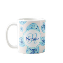 Aqua turquoise bleu sable dollar aquarelle nom per