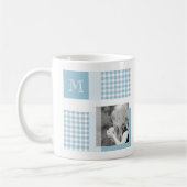 Mug Aquamarine Ajouter Votre Photo En vichy Monogramme (Gauche)