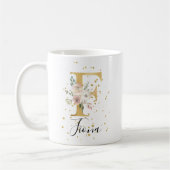 Mug Aquarelle à crème rose or Monogramme floral F (Gauche)