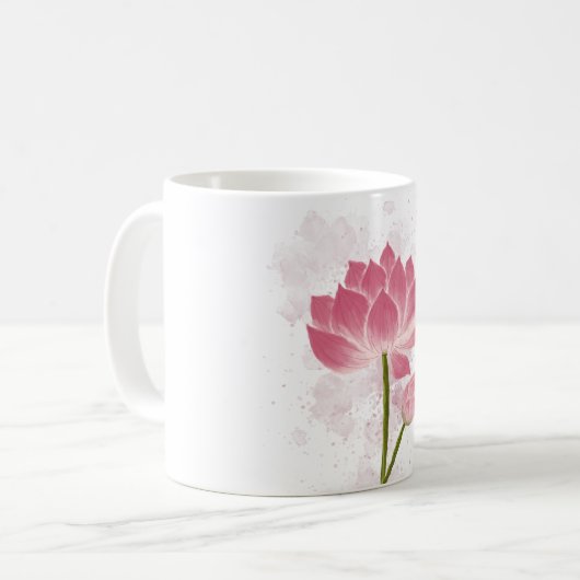 Mug Aquarelle à la main Fleurs de Lotus (Devant gauche)