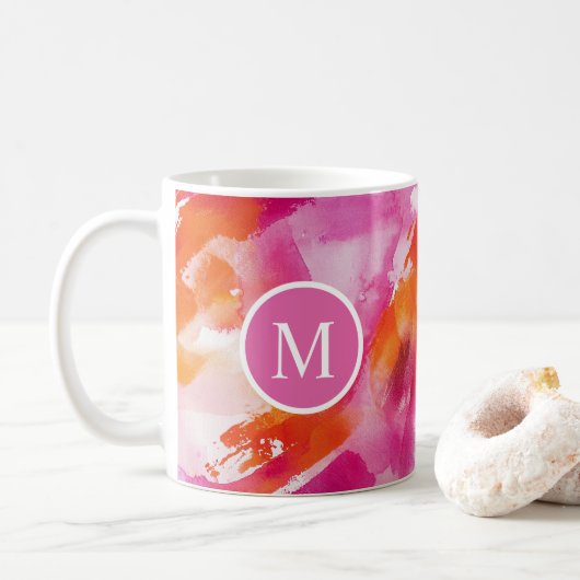 Mug Aquarelle Abstrait Orange Rose (Avec donut)