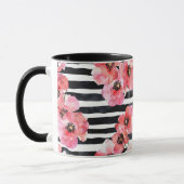 Mug Aquarelle Abstraite Florale rose et rayée noire (Gauche)