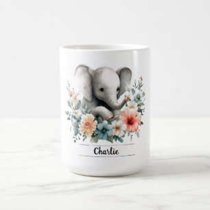 Mug Aquarelle adorable bébé éléphant avec nom personna