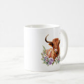 Mug Aquarelle adorable Vache et fleurs des Highlands (Devant droit)