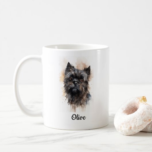 Mug Aquarelle Affenpinscher Art Customisé (Avec donut)