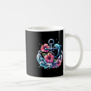 Mug Aquarelle Ancre florale Dauphin Anim marin nautiqu