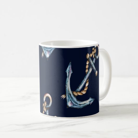 Mug Aquarelle Ancres Bleu marine (Devant droit)