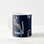 Mug Aquarelle Ancres Bleu Nuit (Devant gauche)