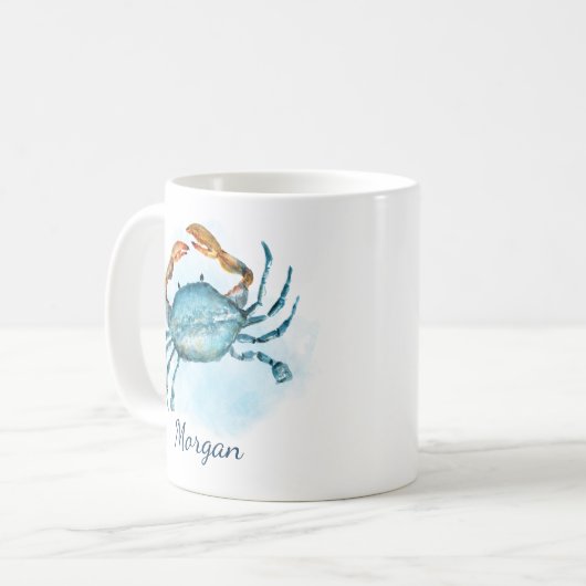 Mug Aquarelle Aqua Crabe Bleu Personnalisé Côtier (Devant gauche)