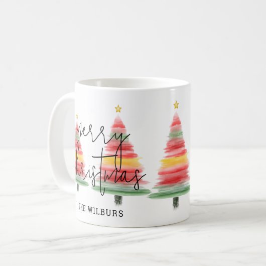 Mug Aquarelle Arbres de Noël (Devant gauche)