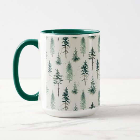 Mug Aquarelle Arbres de Noël Motif de vacances (Gauche)