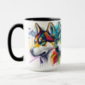 Mug Aquarelle arc-en-ciel Sibérienne Husky (Gauche)
