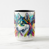 Mug Aquarelle arc-en-ciel Sibérienne Husky (Centre)