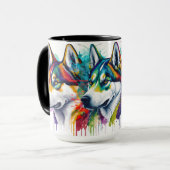 Mug Aquarelle arc-en-ciel Sibérienne Husky (Devant gauche)