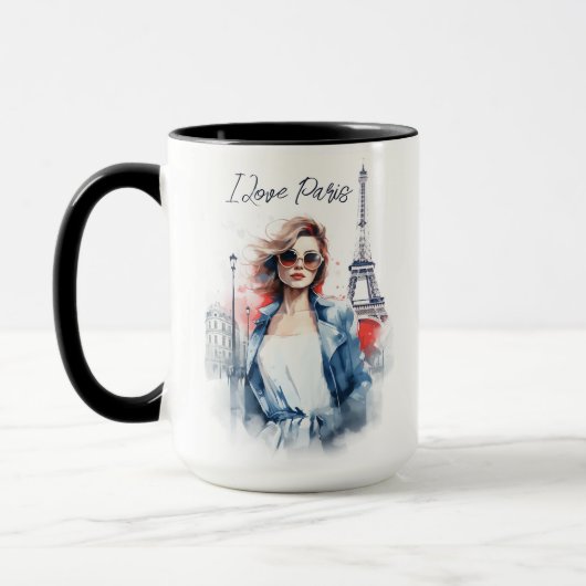 Mug Aquarelle Art J'aime Paris Tour Eiffel Travel (Gauche)