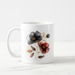 Mug Aquarelle audacieuse or noir fleurs bordeaux