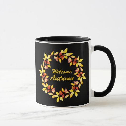 Mug Aquarelle Automne Automne Feuilles Noir (Droite)