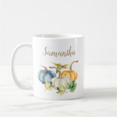 Mug Aquarelle Automne Bleu Blanc Orange Citrouille (Gauche)