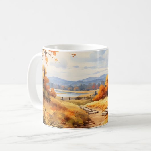 Mug Aquarelle Automne Citrouille de route en chute Feu (Devant gauche)