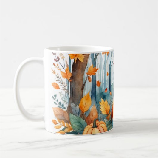 Mug Aquarelle automne forêt citrouille feuilles  (Gauche)