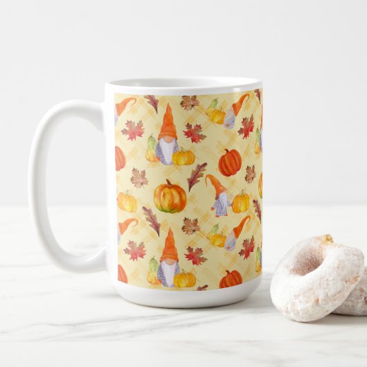 Mug Aquarelle Automne Gnomes, Citrouille Et Feuille (Avec donut)