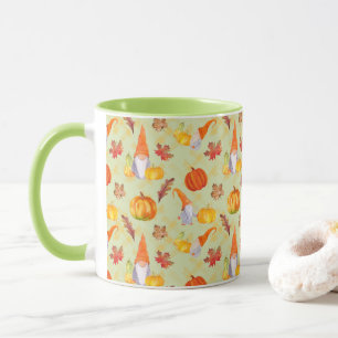 Mug Aquarelle Automne Gnomes, Combo Citrouille Et Feui