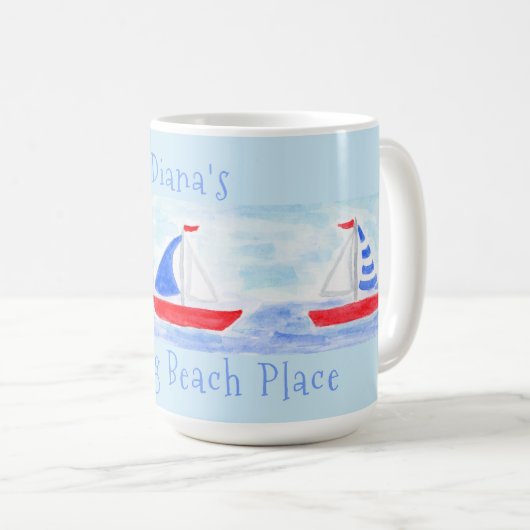 Mug Aquarelle Bateaux à voile Repose Plage Place (Devant droit)